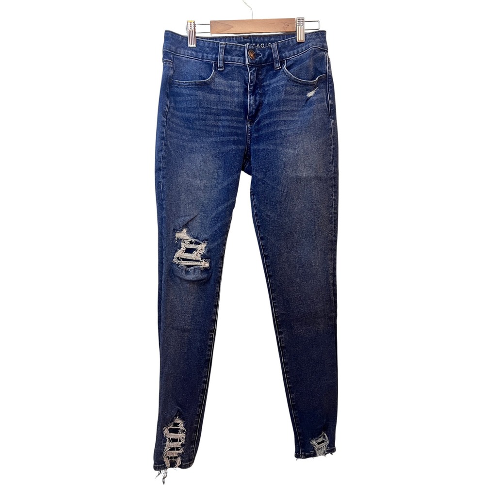 American Eagle The Dream Jean Skinny Distressed Wash Denim Blue Womens